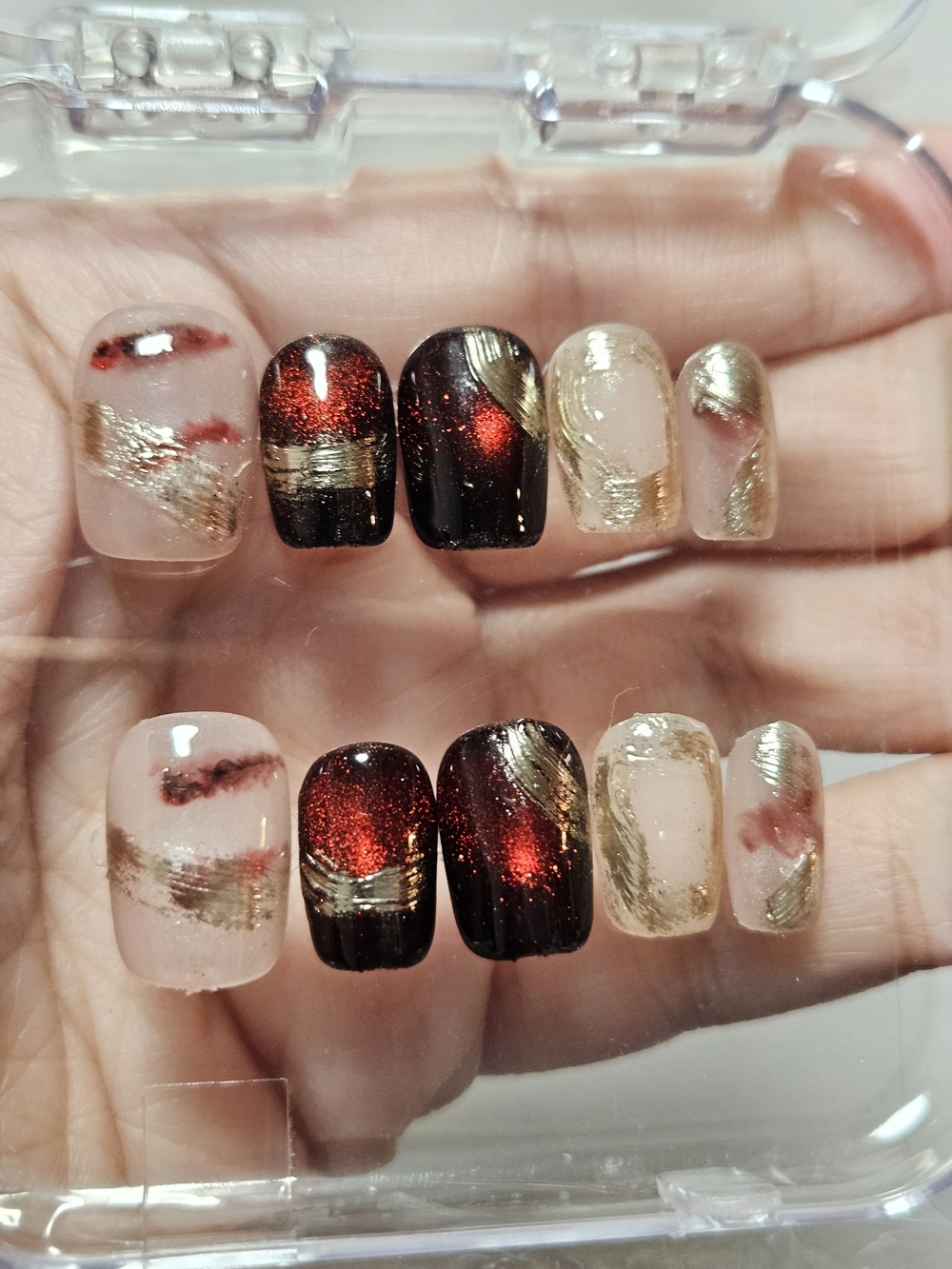 Gold & Red Marble Press-On Nails - Women Makeup